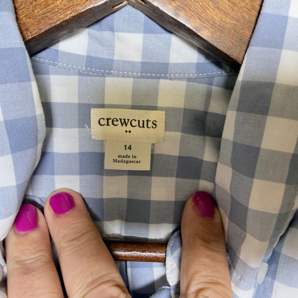 Crewcuts J.Crew Boys Blue Gingham Button Down Shirt Long Sleeve Size 14 J6091